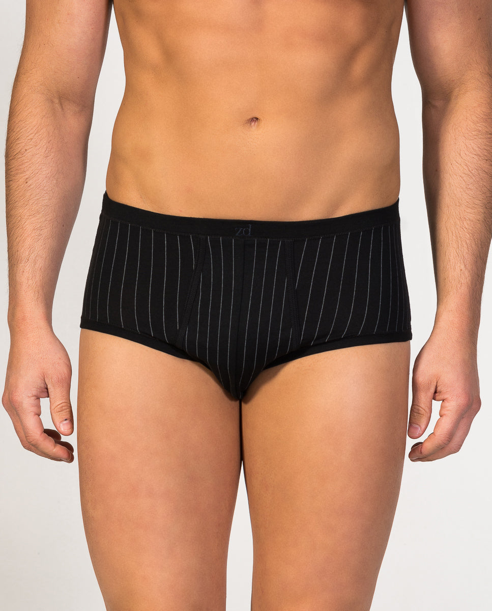 Senior pinstriped fly front brief