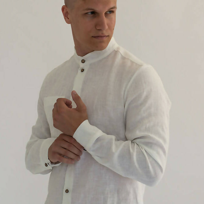 Men linen shirt white 2