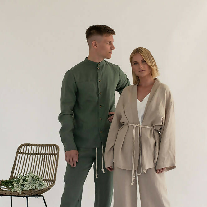 Men linen shirt pine 3