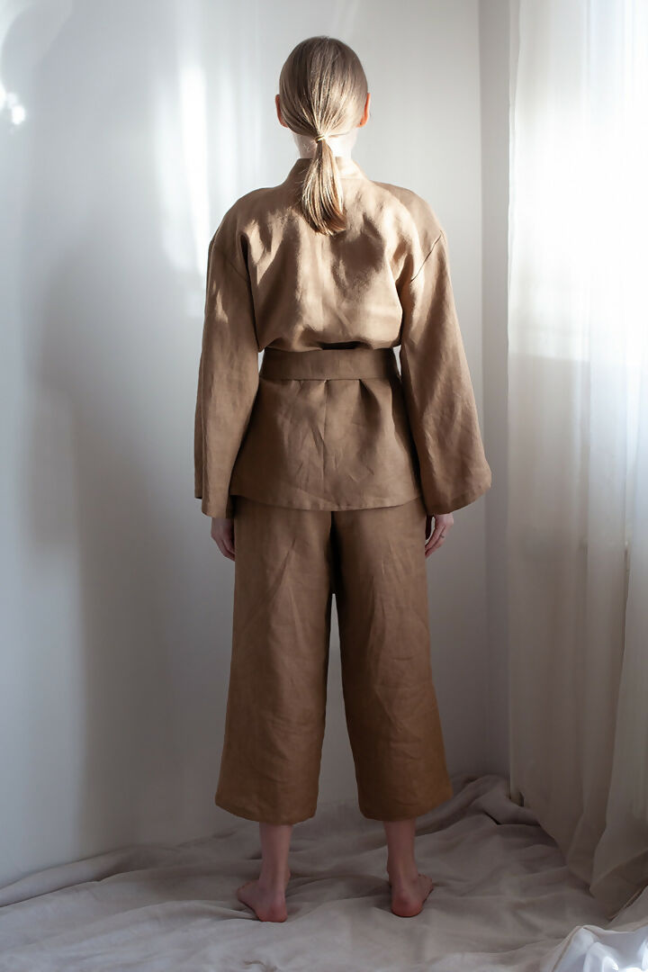 linen kimono set - Brown 4
