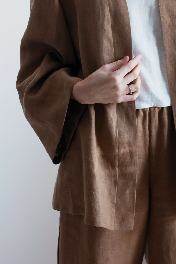 linen kimono set - Brown 3