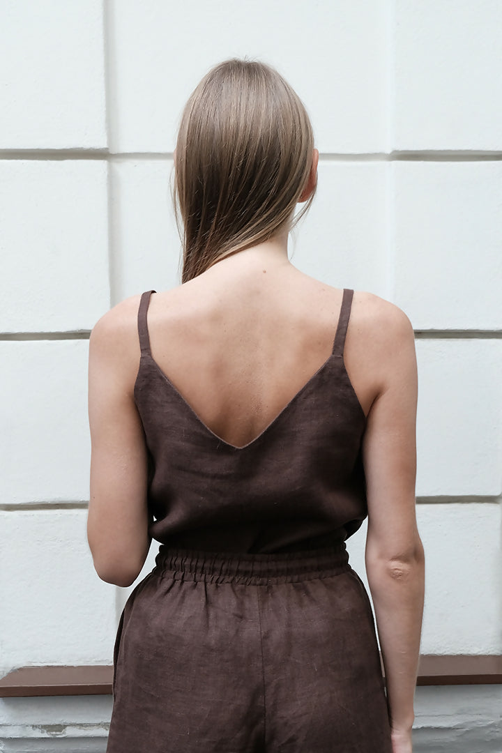 Linen v-top brown 2