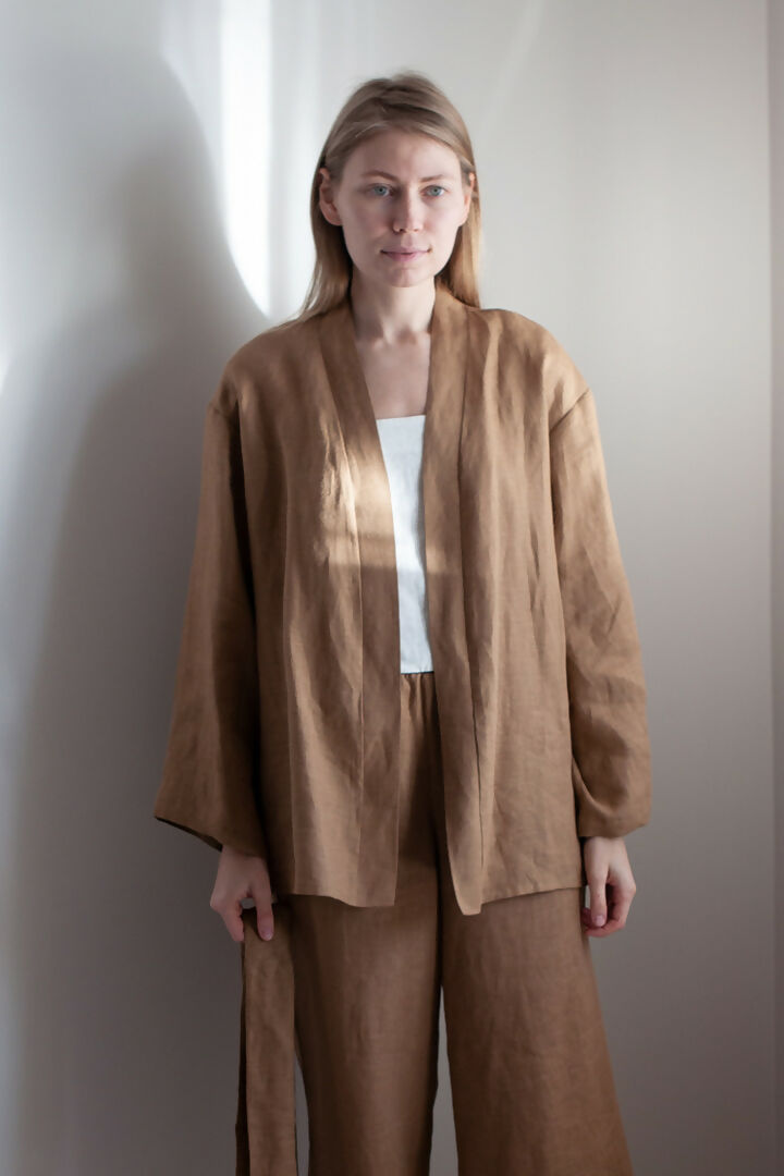 linen kimono set - Brown 5