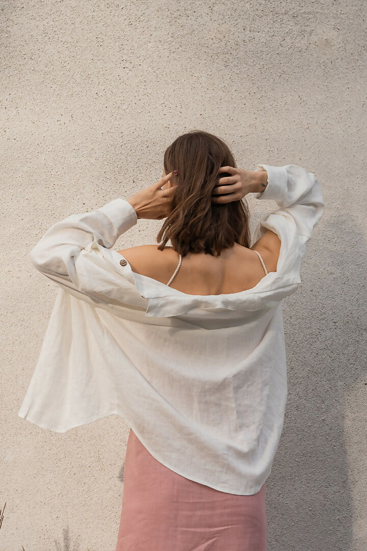 Oversized linen shirt white 2
