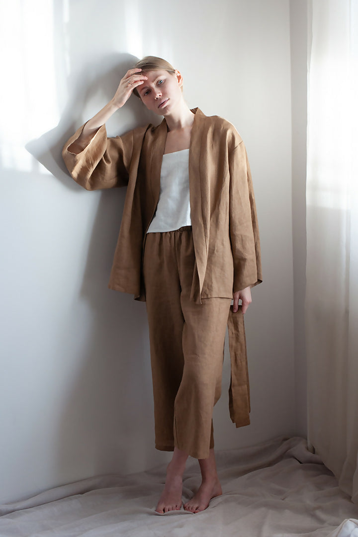 linen kimono set - Brown 1