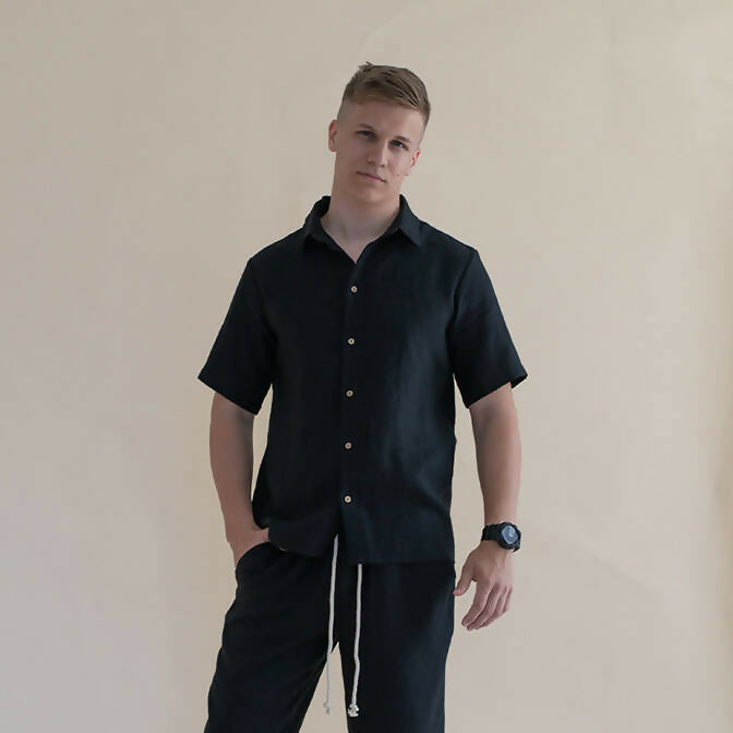 linen shirt men black 1