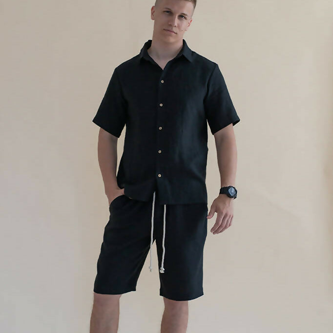 men linen shorts black 1