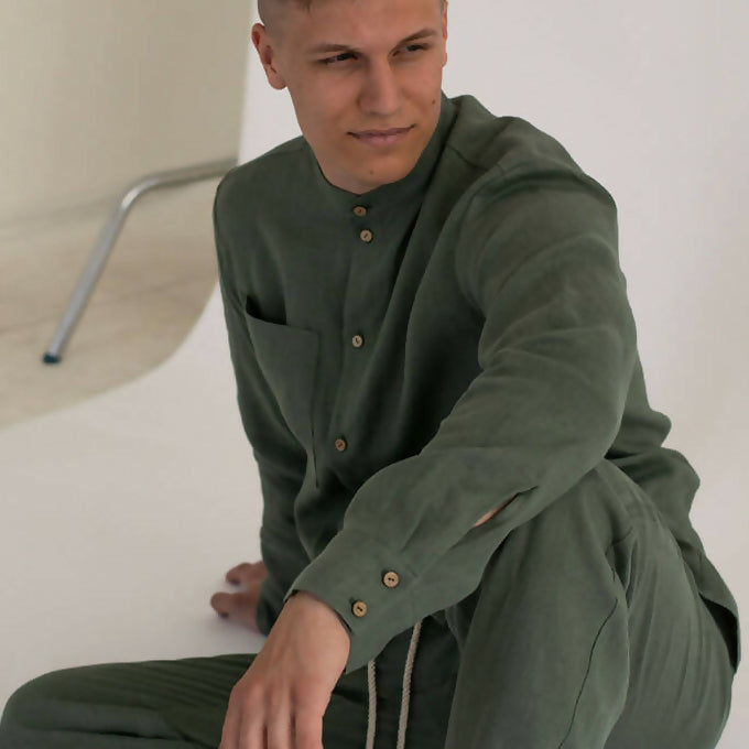 Men linen shirt pine 1