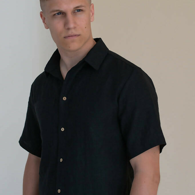 linen shirt men black 2