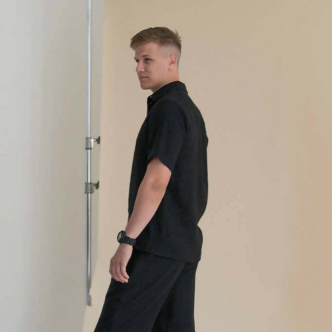 linen shirt men black 3
