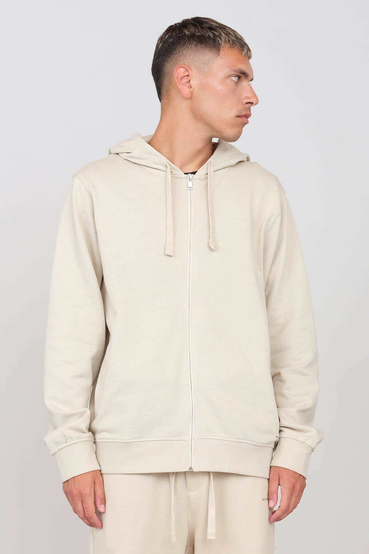 Brushed Zipped Hoodie Ecru