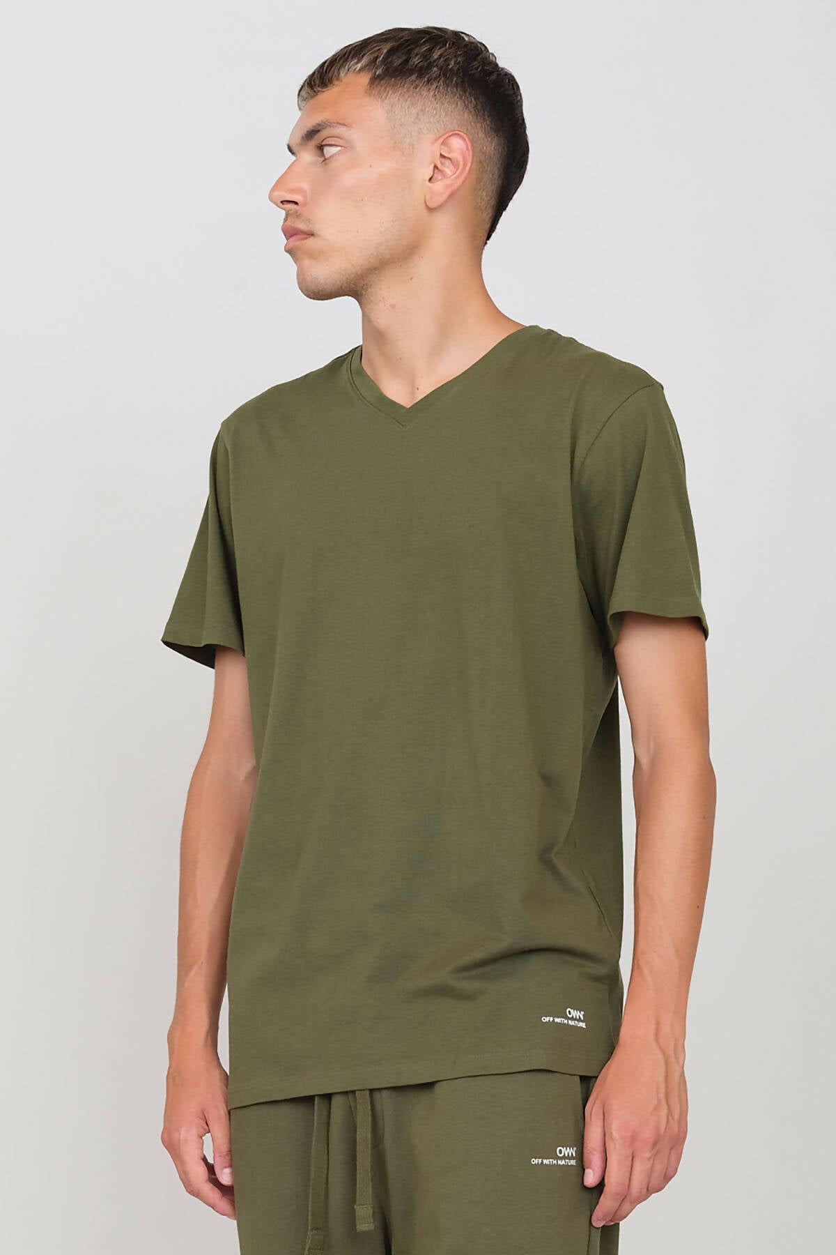 V Neck T-shirt Military Green