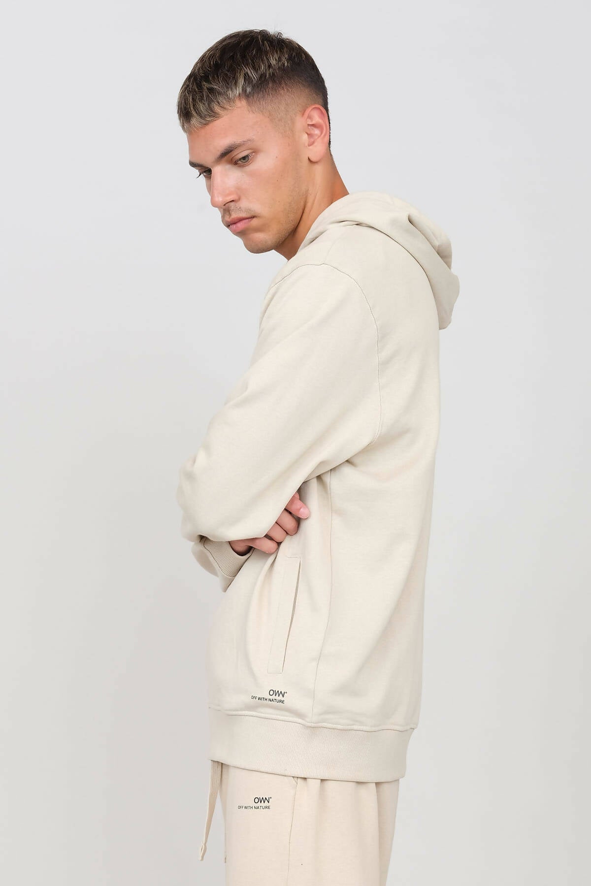 Brushed Zipped Hoodie Ecru