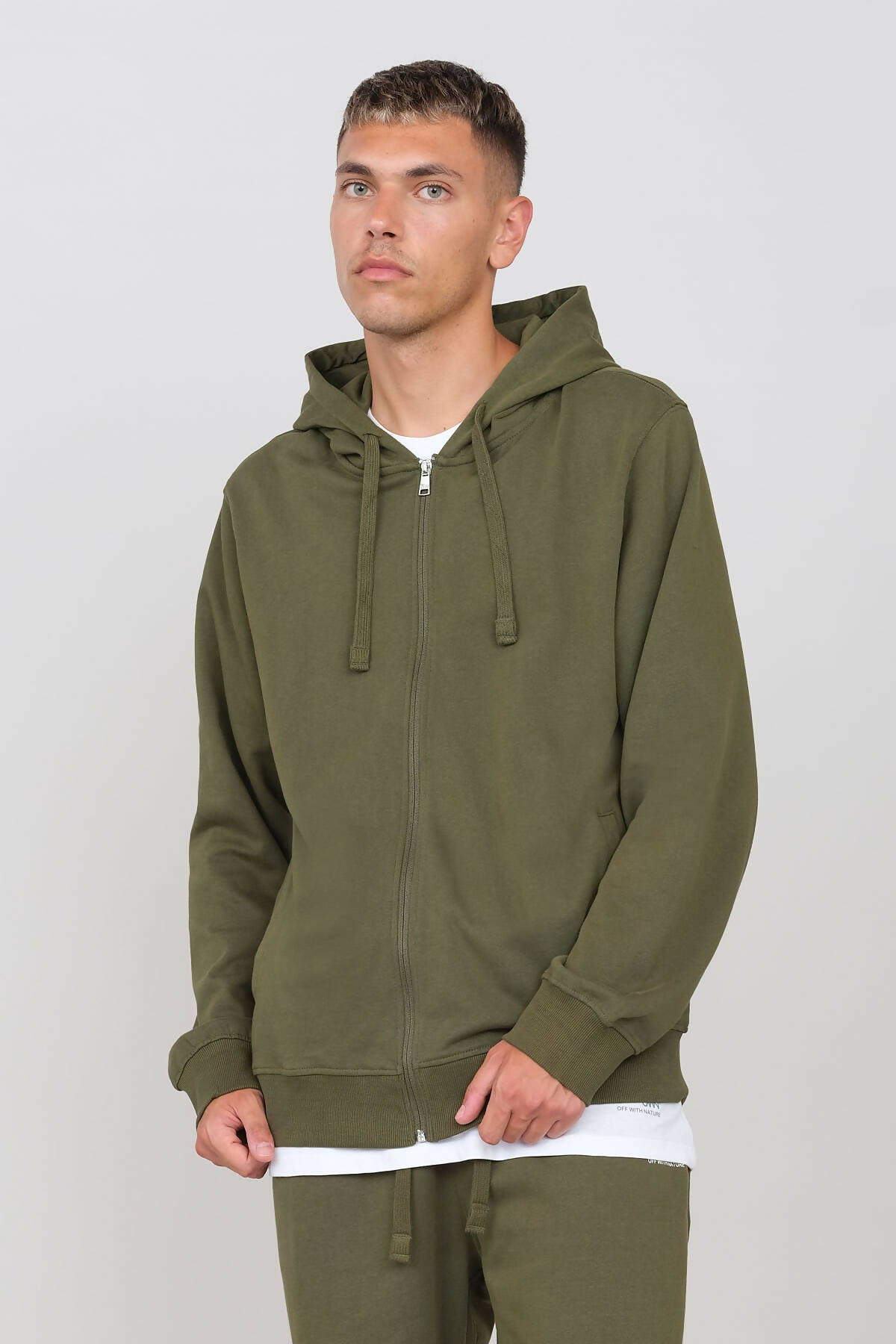 Brushed Zipped Hoodie Military Green