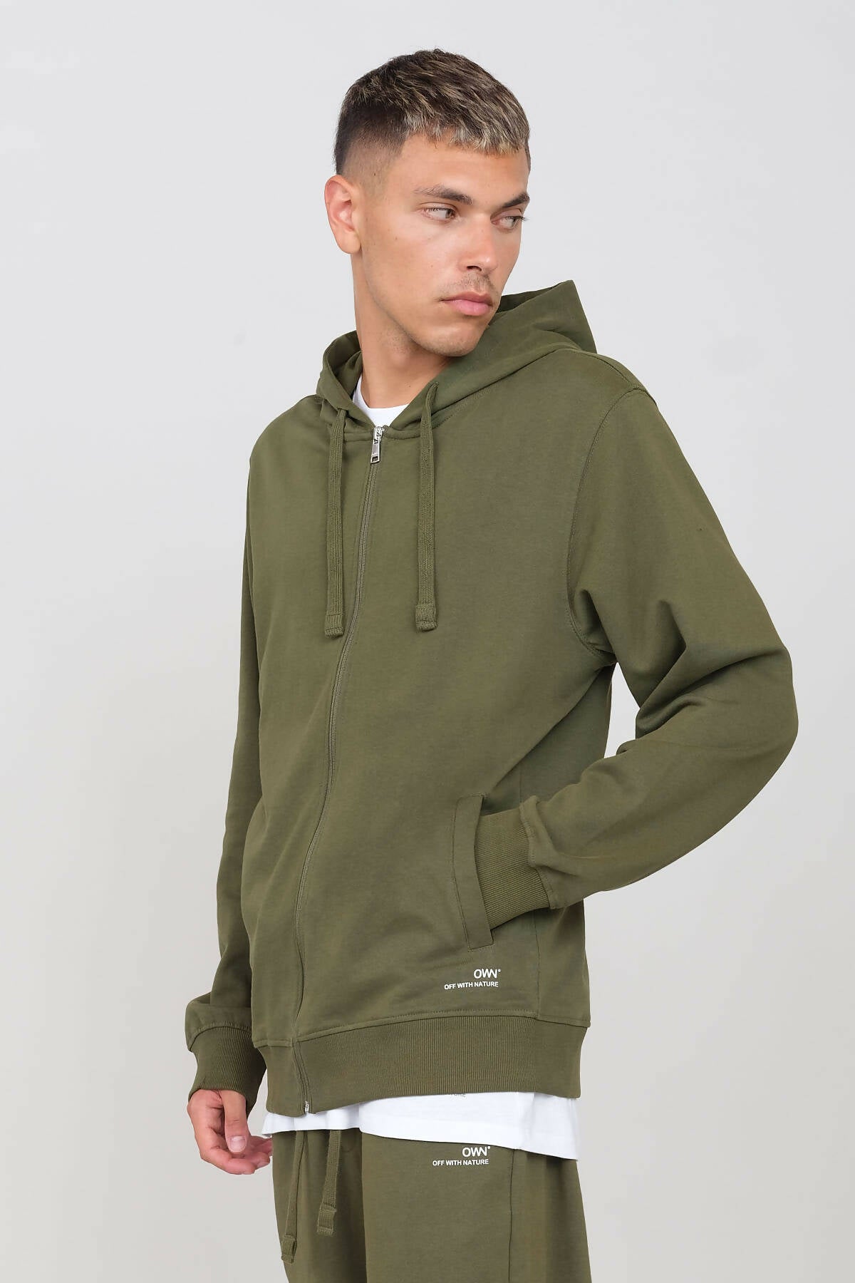 Brushed Zipped Hoodie Military Green